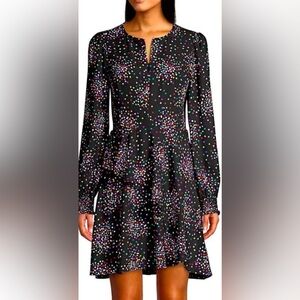 KATE SPADE NEW YORK Confetti Dot Long Sleeve Ruffle Dress Blk/Multicolor Size 0